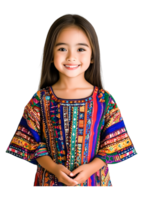 Smiling Girl in Colorful Traditional Dress on Isolated Background png
