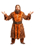 Man in Elaborate Fur Costume with Open Arms in Studio Setting png