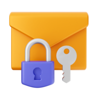 An orange envelope with a key and a lock png
