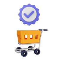 A shopping cart with a check mark and a button png
