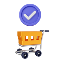 A shopping cart with a check mark and a button png