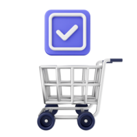 A shopping cart with a check mark and a blue button png