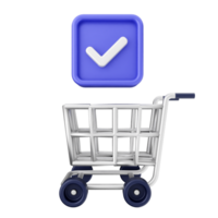 A shopping cart with a check mark and a blue button png