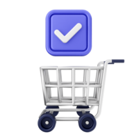 A shopping cart with a check mark and a blue button png