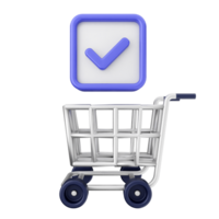 A shopping cart with a check mark and a blue button png