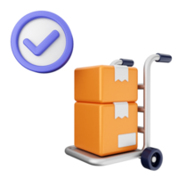 A cart with boxes and a check mark png
