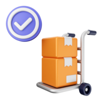 A cart with boxes and a check mark png