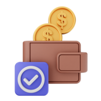 Wallet icon with coins and check mark png