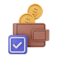 Wallet icon with coins and check mark png