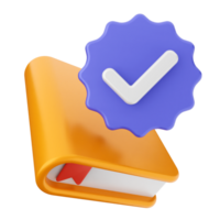 A book with a check mark and a stamp png