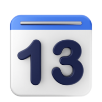 A blue and white calendar icon with the number 13 png