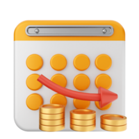 A calculator with coins and an arrow pointing up png
