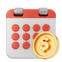 A calendar with a dollar coin and a calendar icon png