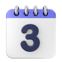 A calendar icon with the number three on it png