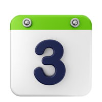 A white and green calendar icon with the number three png