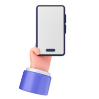 A hand holding up a smartphone with a blank screen png