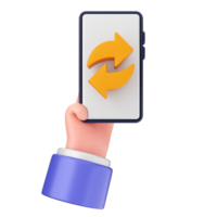 Hand holding a smartphone with a yellow arrow pointing to the right png