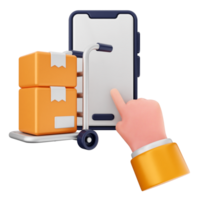 A hand is holding a phone with a cart on it png