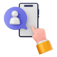 Hand pointing to a chat icon on a smartphone png