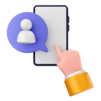Hand pointing to a chat icon on a smartphone png