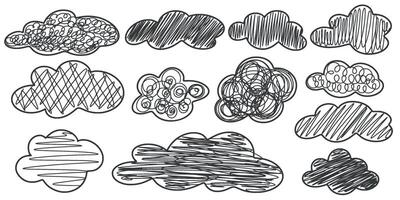 Ink set clouds doodle sketch style vector