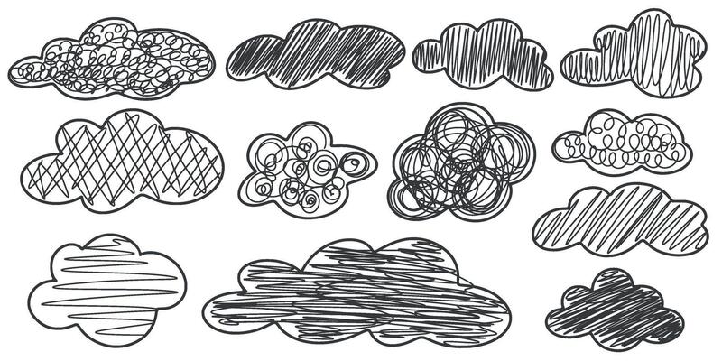 Ink set clouds doodle sketch style