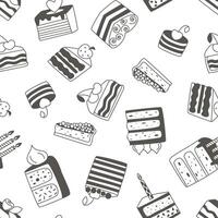 Cakes and pastries seamless pattern in doodle style vector