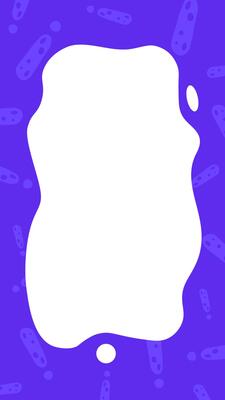 A white square on a purple background with bubbles