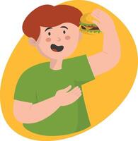 Man Eating Hamburger in Cartoon Design vector