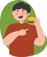 Man Eating Hamburger with Flat Cartoon Design vector