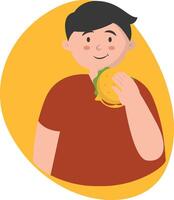 Man Eating Hamburger with Cartoon Design. vector