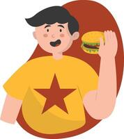 Man Eating Hamburger with Cartoon Design vector