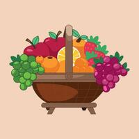A basket and fruits vector