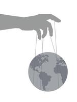 Dominance over the Earth. Hand controls the Earth like a puppet. World control. vector