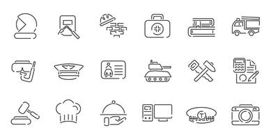 Profession and career set of icons in thin line style. vector
