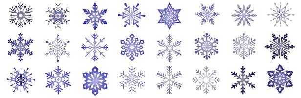 Set of organic and geometric snowflakes. Collection of snowflakes in gradient isolated on white background. A nice element for Christmas banners, cards. vector