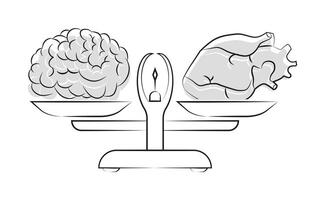 The struggle of the heart and brain. Heart and brain on the scales. Balance, love and mind, intelligence. vector
