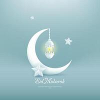 eid mubarak greeting card background with 3d ornament in white color. islamic design vector