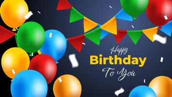 birthday greeting card background with colorful 3d ornaments vector