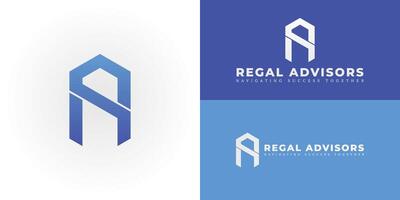 The dynamic logo design features the initials RA creatively integrated within a striking hexagonal shape, creating a unique and visually striking symbol that evokes a sense of structure and stability vector