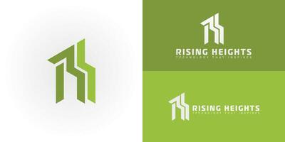The dynamic logo design features the initials RH creatively integrated into a stylized arrow or lightning bolt, creating a unique symbol that evokes a sense of speed, power, and technological advance vector