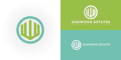 The dynamic logo design features the initials OW creatively integrated into a geometric shape that resembles a stylized building or a cityscape skyline evoking a sense of growth and stability vector