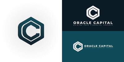 The dynamic logo design features the initials OC creatively integrated within a striking hexagonal shape, creating a unique symbol that evokes a sense of structure, stability, and financial success. vector