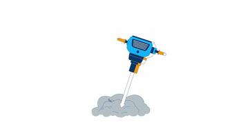 Jackhammer breaking ground 2D object animation. Demolition process cartoon 4K , alpha channel. Mechanical tool, Construction activity. Industrial machinery animated flat item on white background video