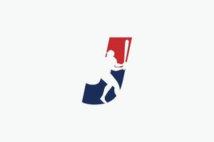 letter J logo with baseball player silhouette. It is good for team logo, club, sticker, etc. vector