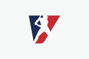 lettletter V logo with baseball player silhouette. It is good for team logo, club, sticker, etc. vector