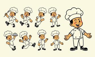 Happy Cartoon Character Set Of Chef vector