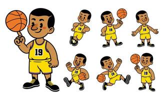 Joyful Cartoon Character Set Of Basketball Player vector