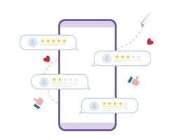 People Characters Giving Feedback.Customer review concepts. Reviews stars with good and bad rate and text. vector