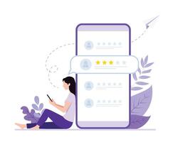 Characters Giving Five Star Feedback.Customer review concepts. vector